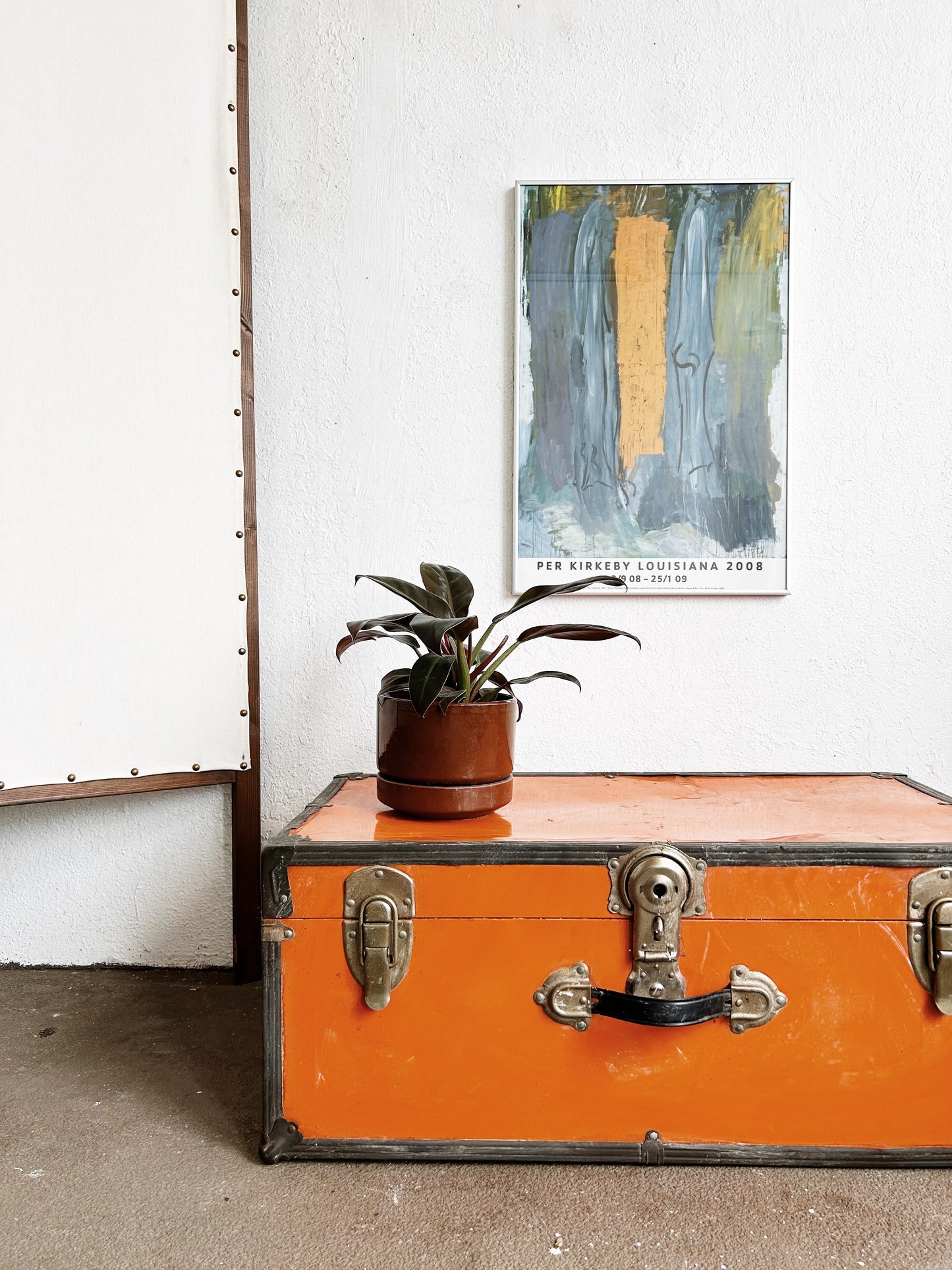 Vtg Orange Metal Trunk
