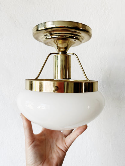 Mid Century Milk Glass on Brass Light Fixture