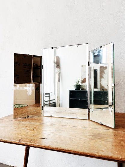 Antique Triple Hinged Beveled Mirror