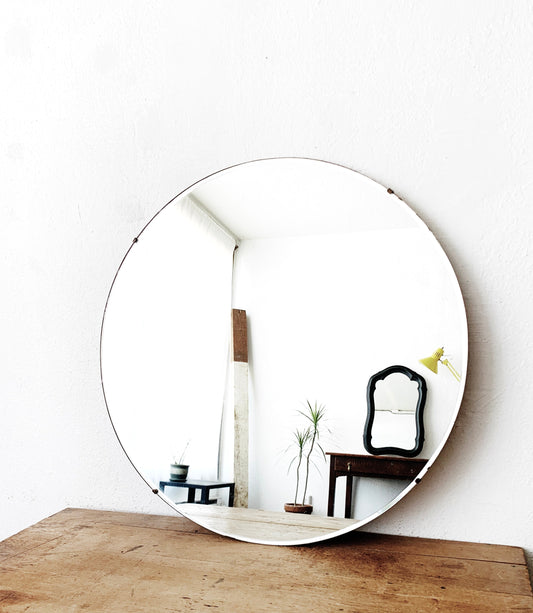 Large Vintage Round Industrial Edge Mirror