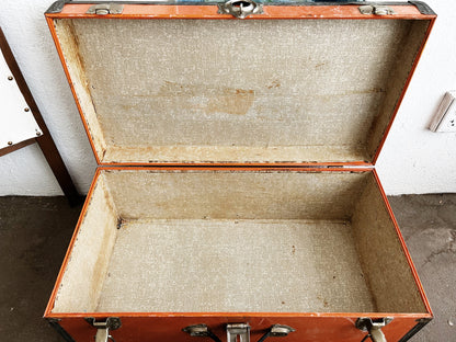 Vtg Orange Metal Trunk