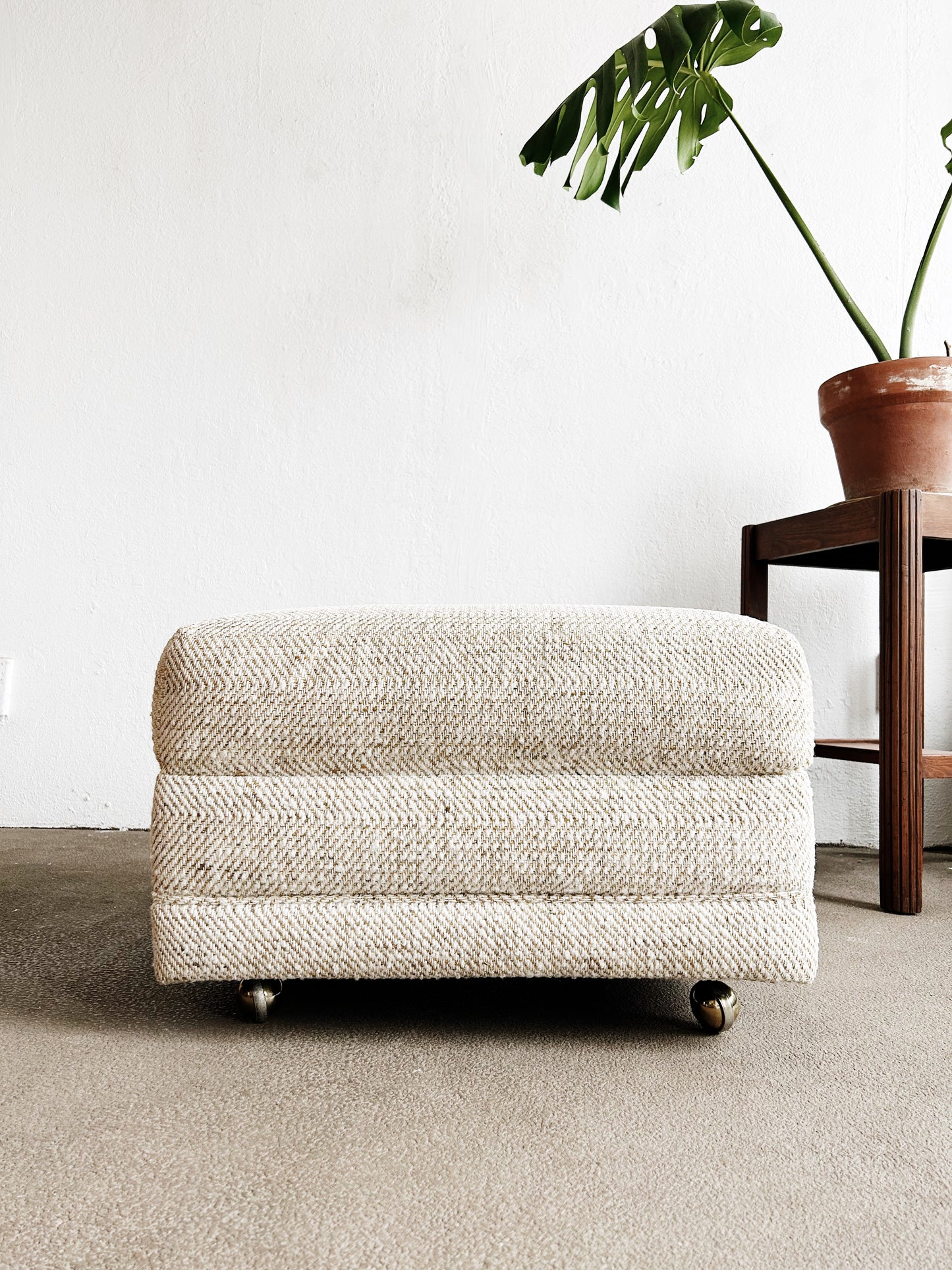 Vintage Upholstered Ottoman on Wheels