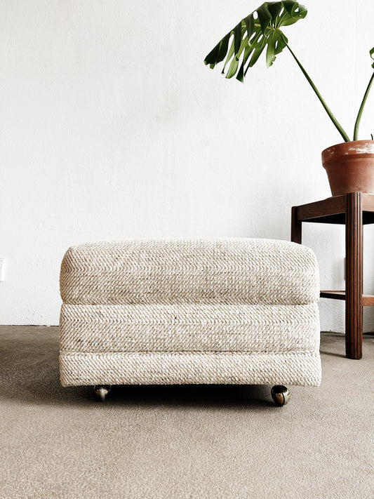Vintage Upholstered Ottoman on Wheels