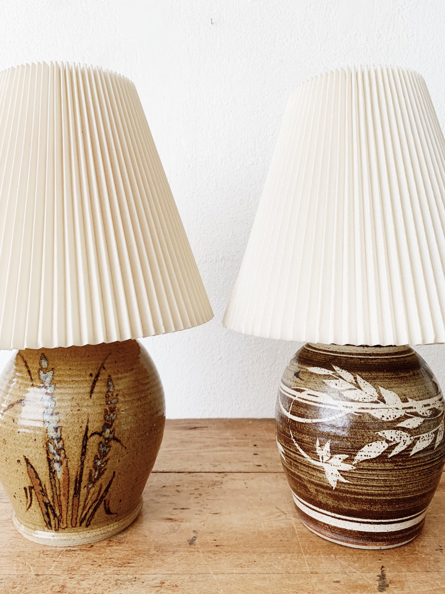 Vintage Pottery Lamp with Pleated Shade