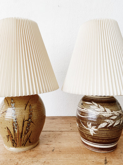 Vintage Pottery Lamp with Pleated Shade