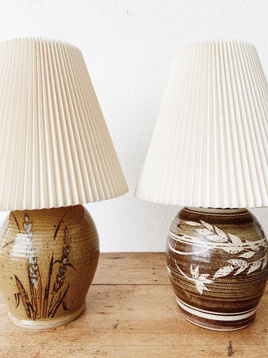 Vintage Pottery Lamp with Pleated Shade