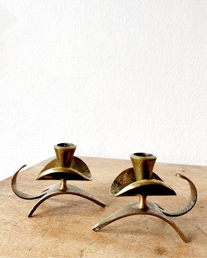 Mid Century Brass Candle Holders