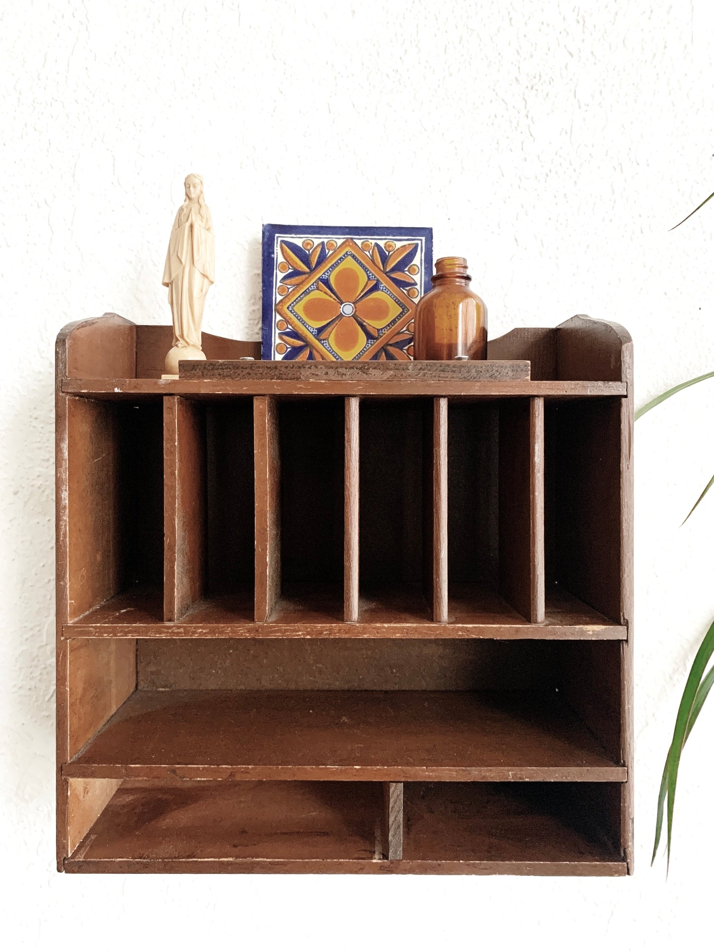 Vintage Wood Cubby Shelf