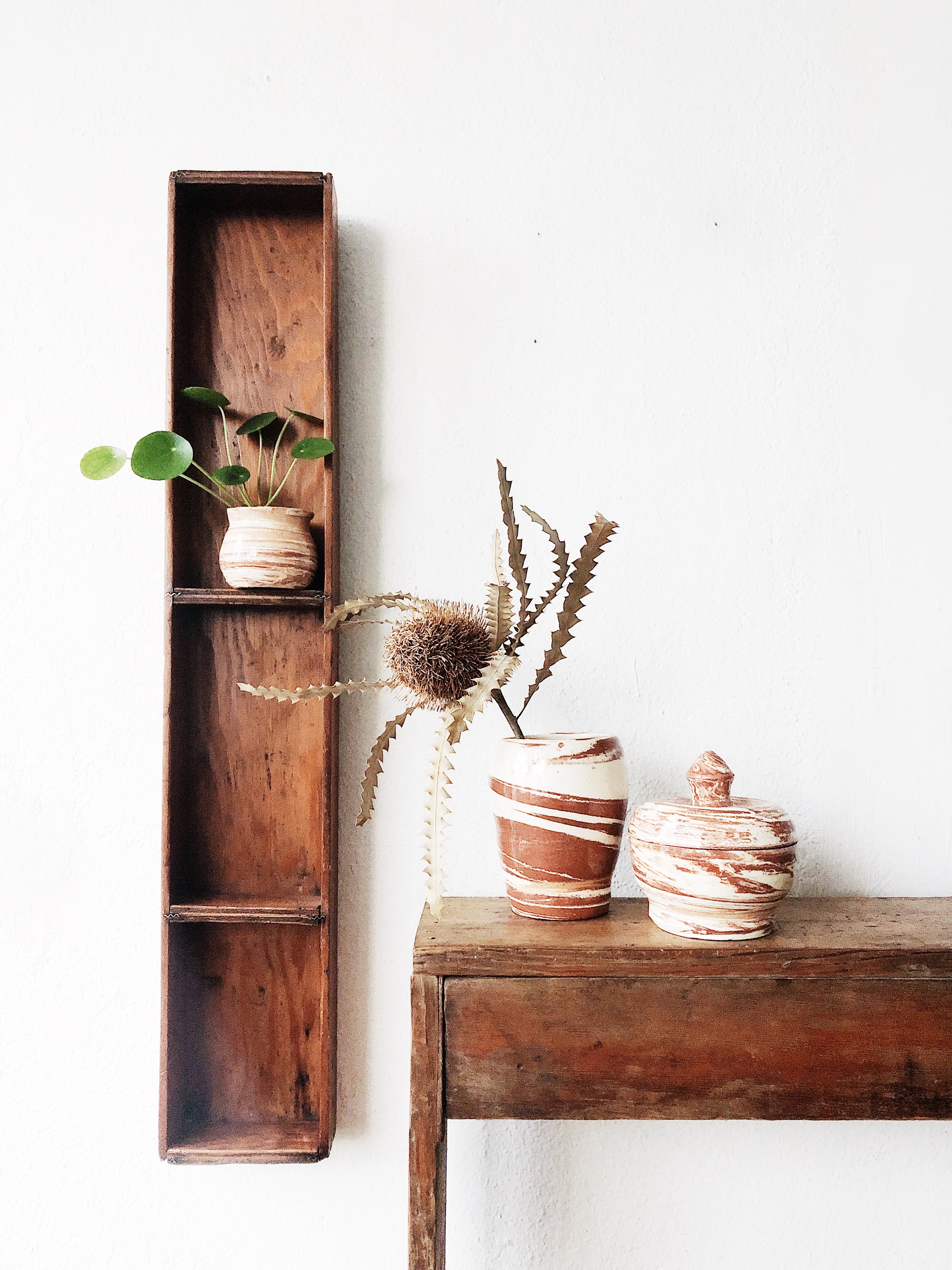 Antique Wooden Divided Shelf - Thumbnail 4