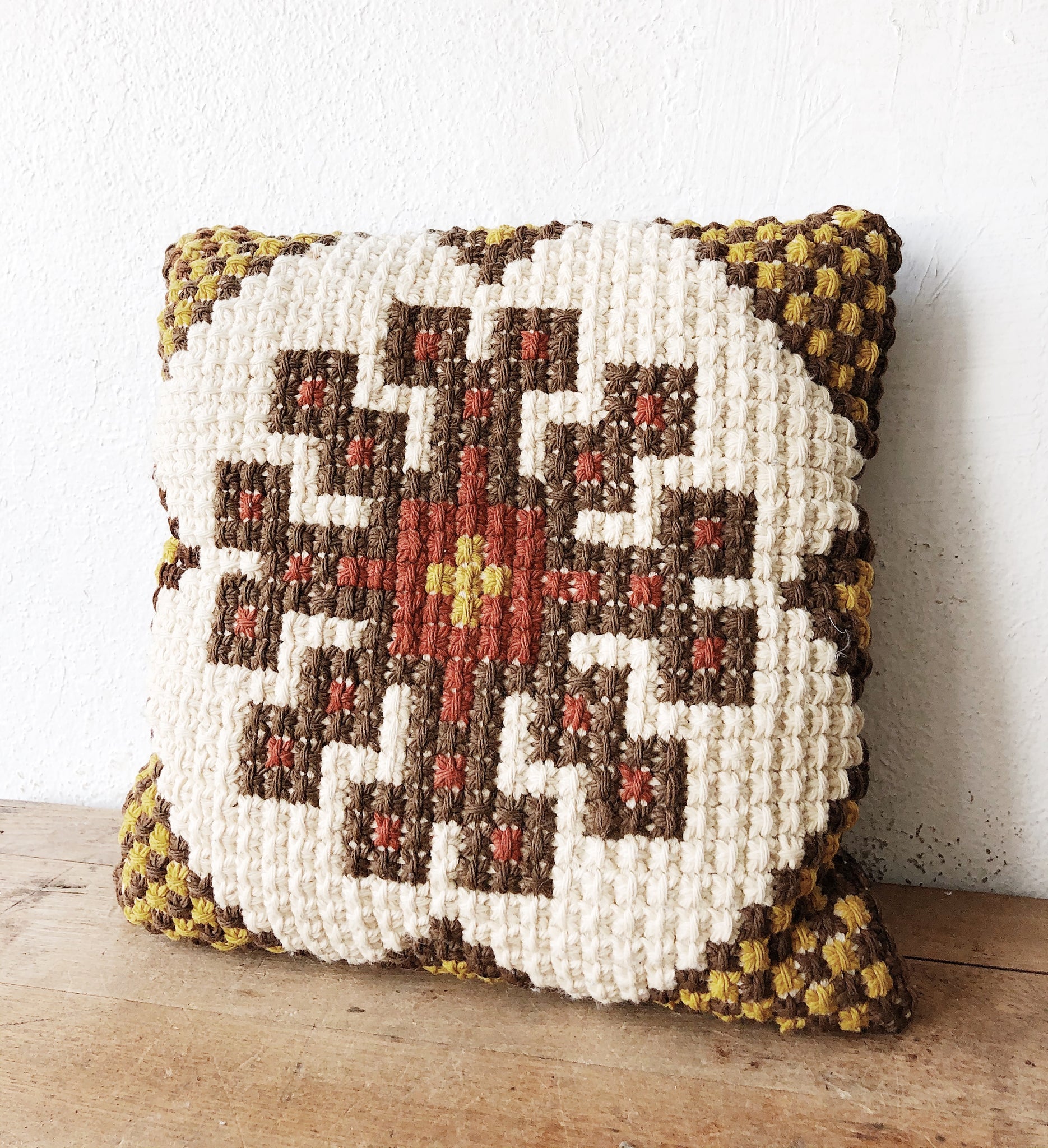 Vintage Cross Stitched Folk Pillow