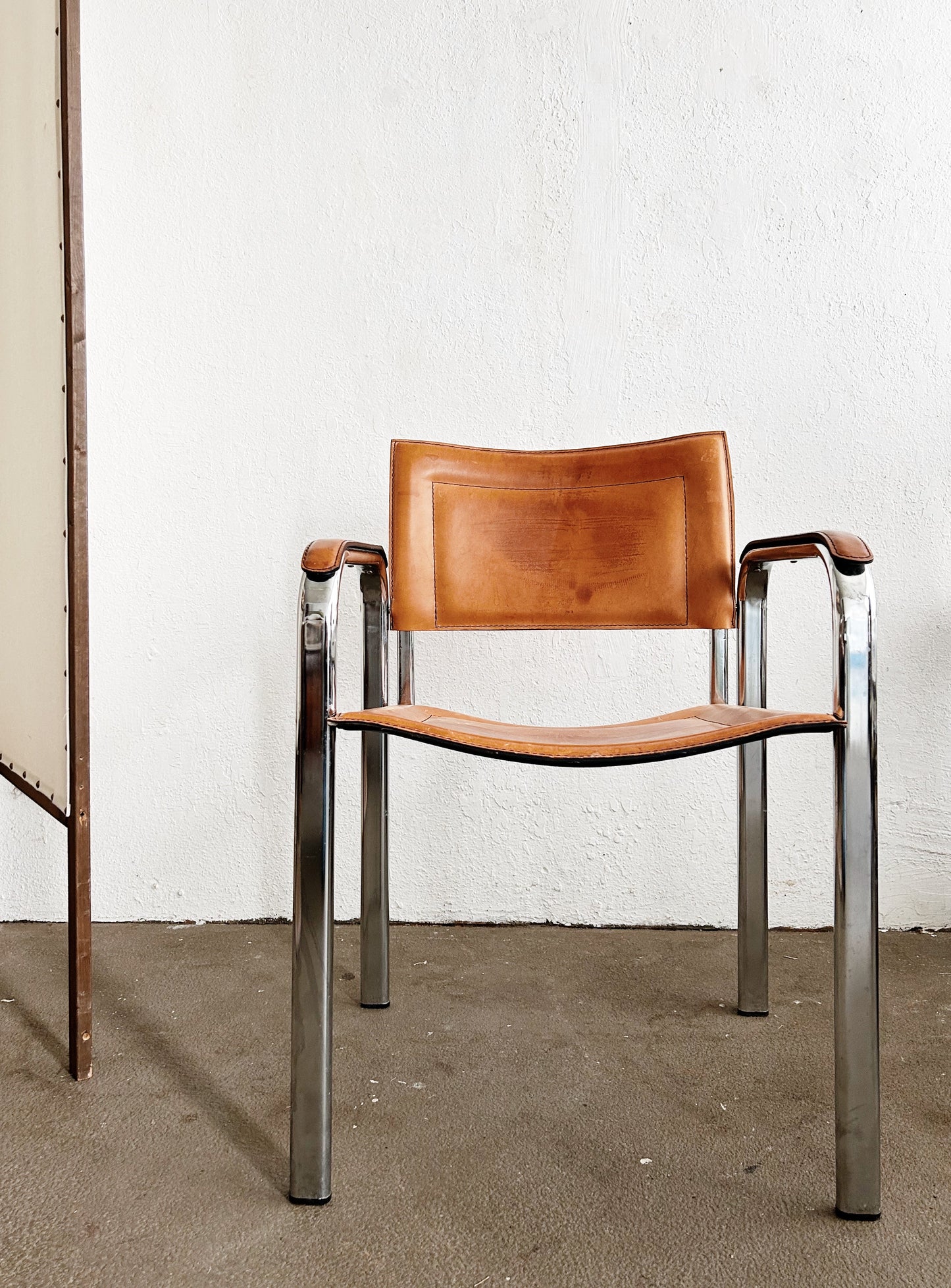 Post Modern Leather and Chrome Chair