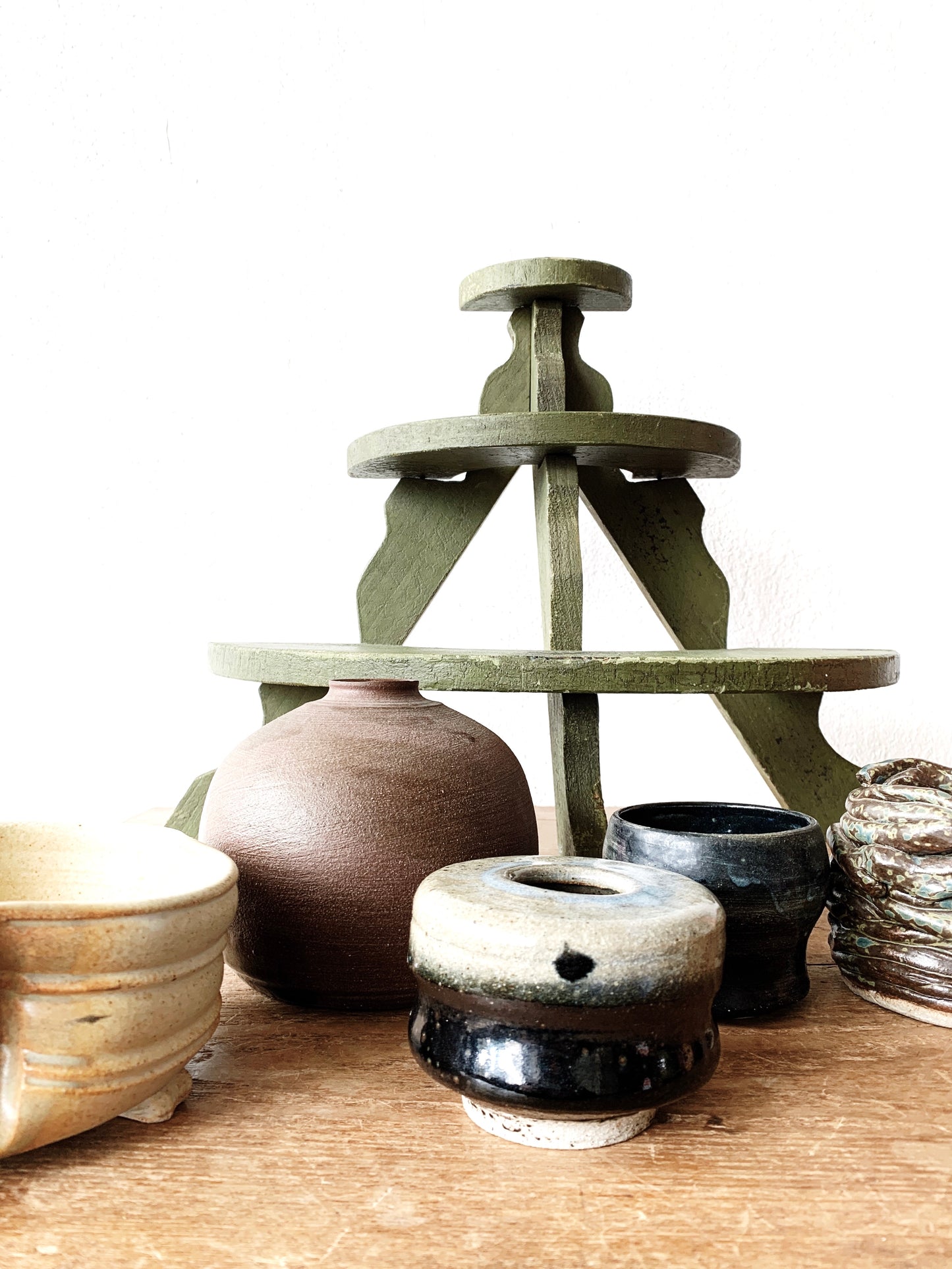 Vintage Half Round Tiered Wood Shelf