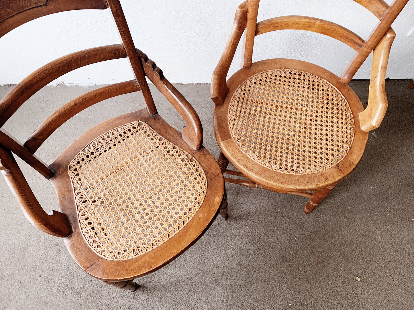 Antique Wood Caned Seat Chair Pair
