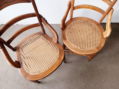 Antique Wood Caned Seat Chair Pair