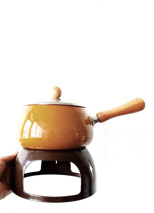 Vintage Enamel Fondue Pot With Stand