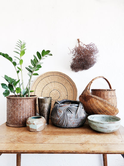 Vintage Herringbone Cylinder Basket