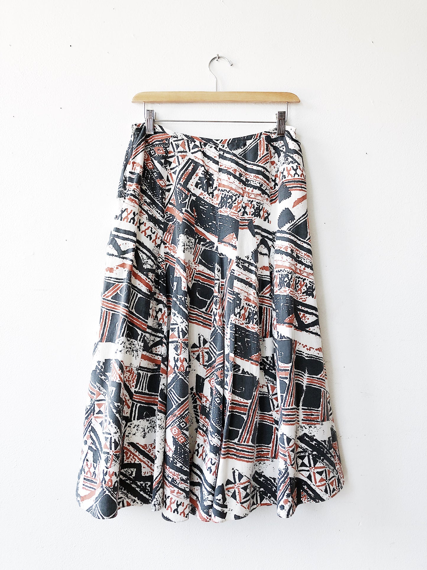 Patterned Silk and Cotton Twirl Skirt