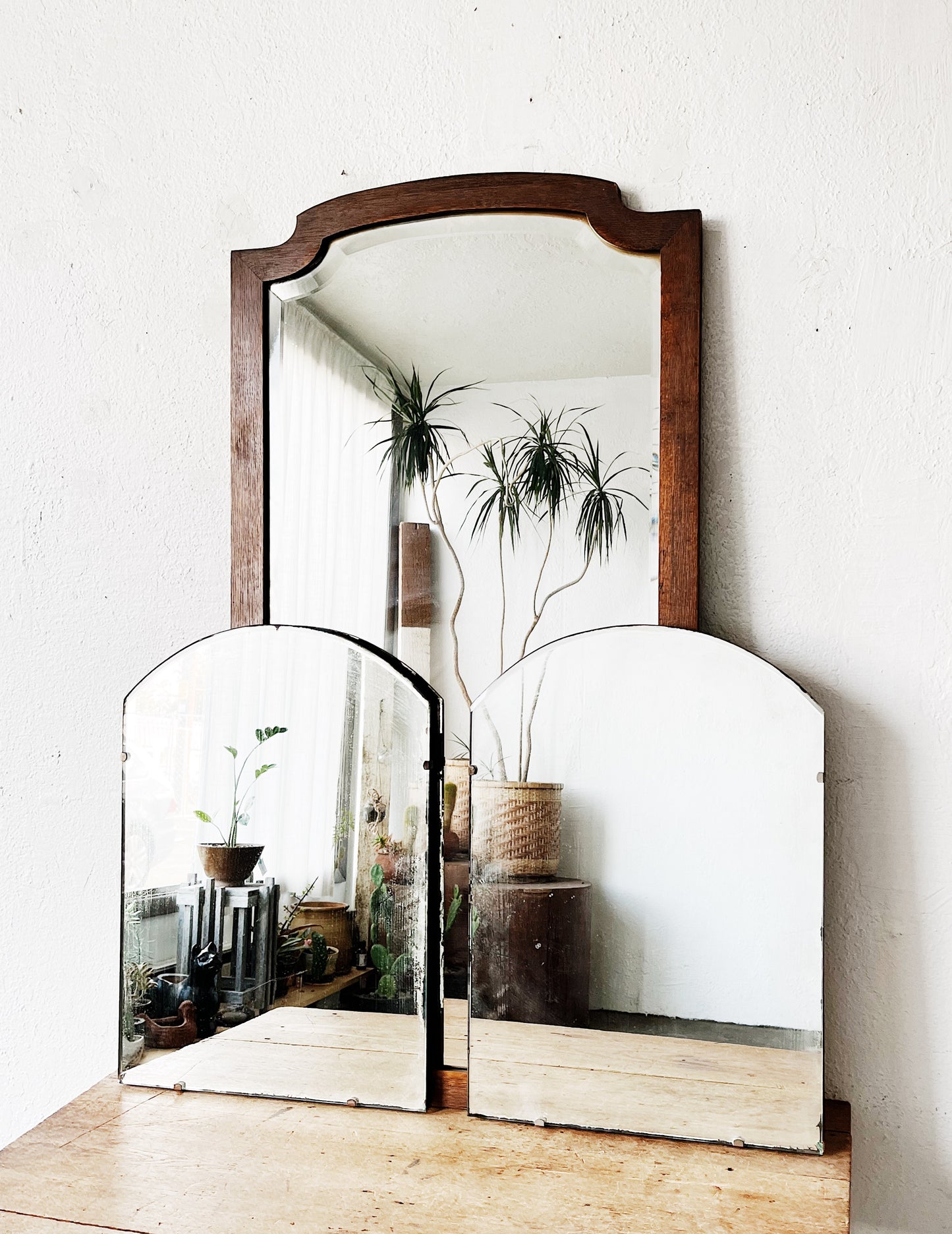 Antique Tall Arched Wood Mirror