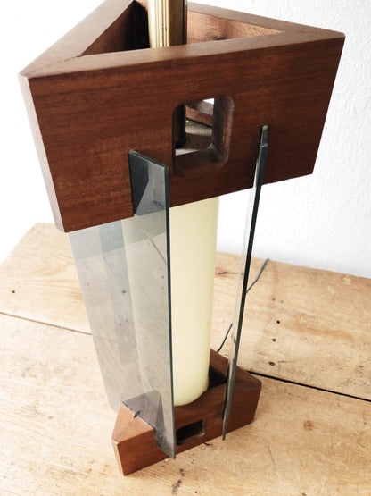 MCM Lucite and Teak Lamp with Nightlight