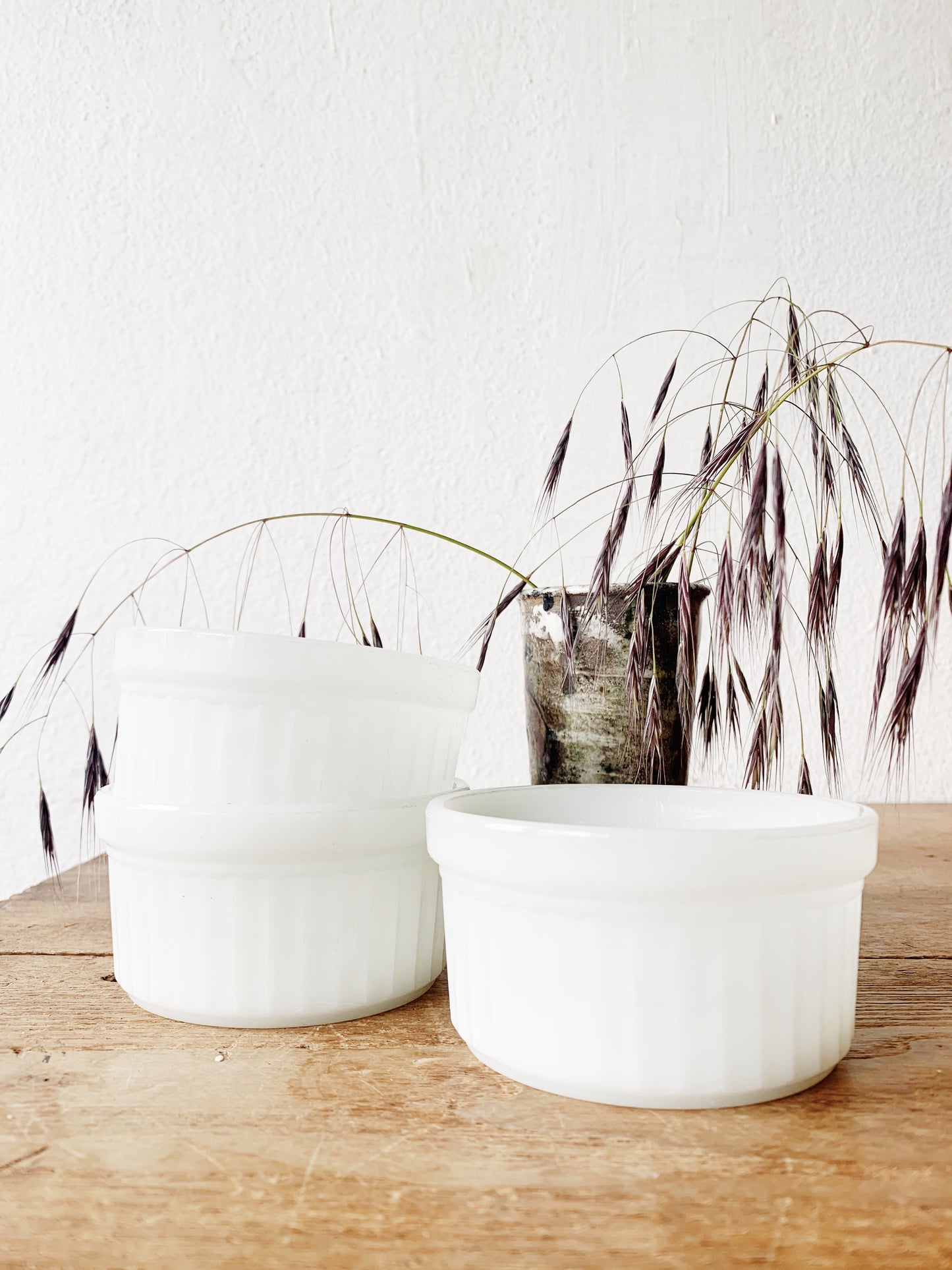 Mid Century Fire King Milk Glass Ramekin/Custard Trio
