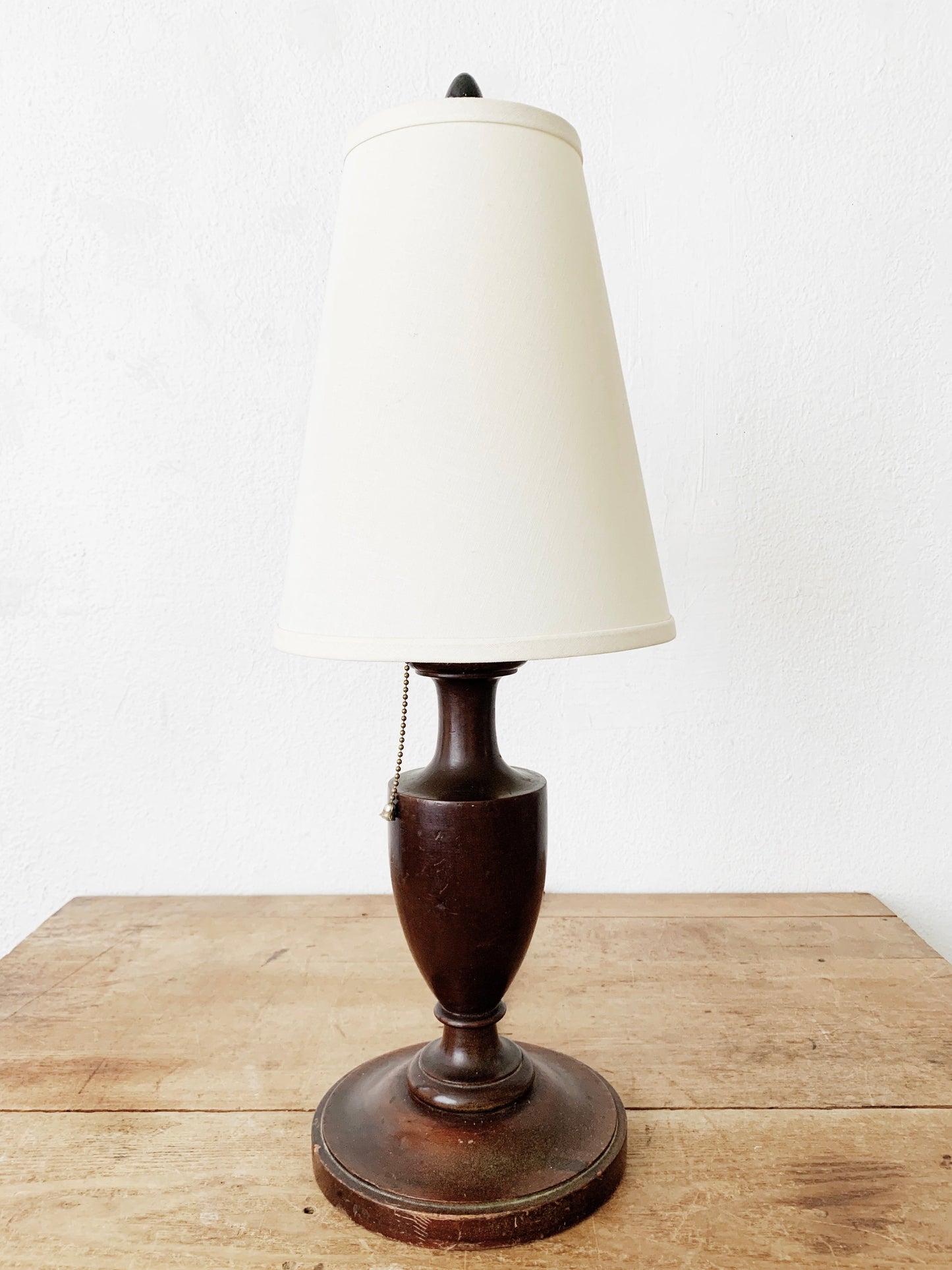 Antique Turned Wood Lamp with Shade