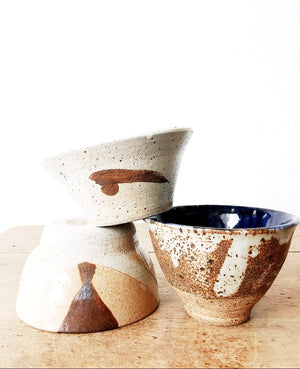 Trio of Heavy Vintage Stoneware Bowls