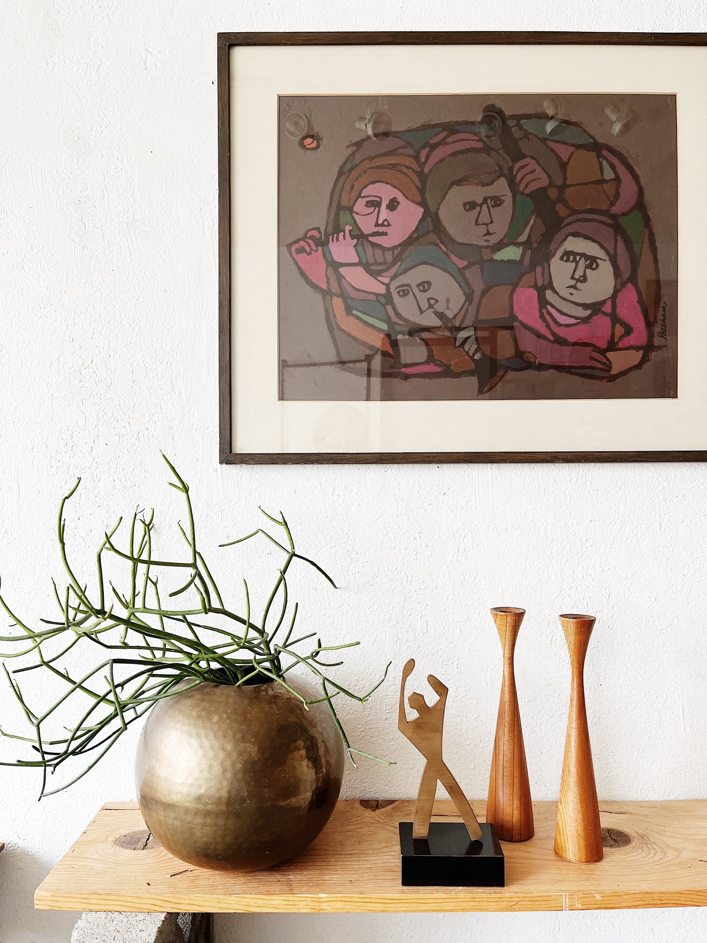 Vintage Hammered Brass Orb Vase