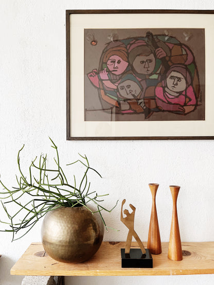 Vintage Hammered Brass Orb Vase