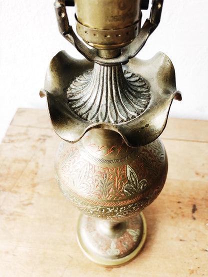 Vintage Handpainted Brass Lamp