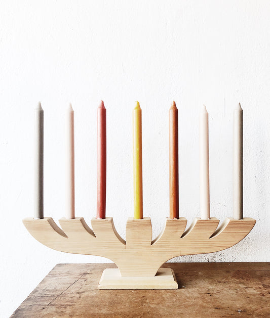 Vintage Handmade Seven Lamp Menorah and Candles