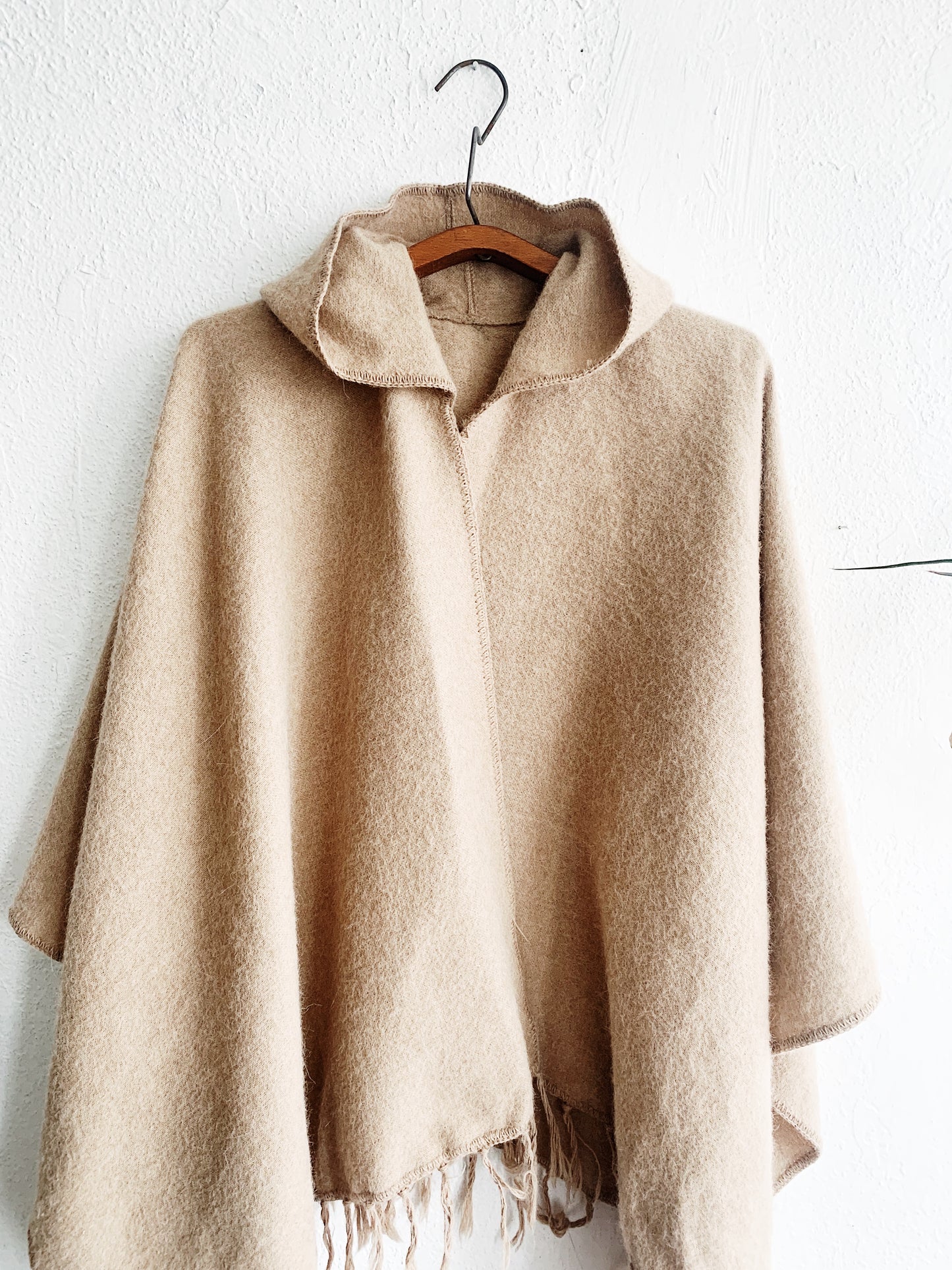 Vintage Hooded Alpaca Shawl / Open Poncho