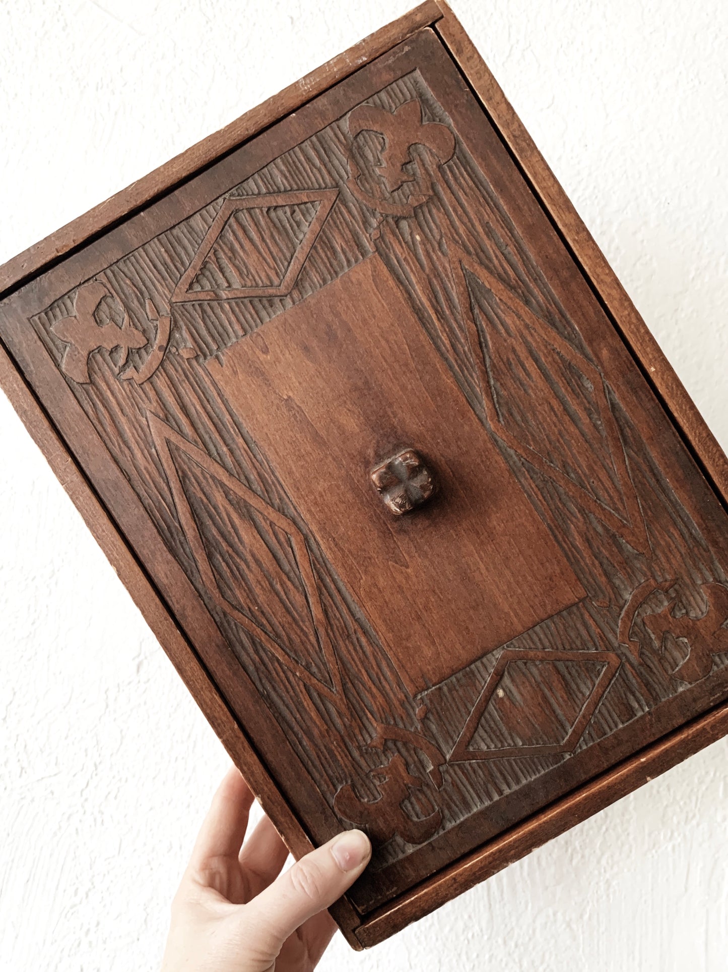 Antique Carved Wood Lidded Box