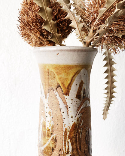 Vintage Ochre Swirl Pottery Vase