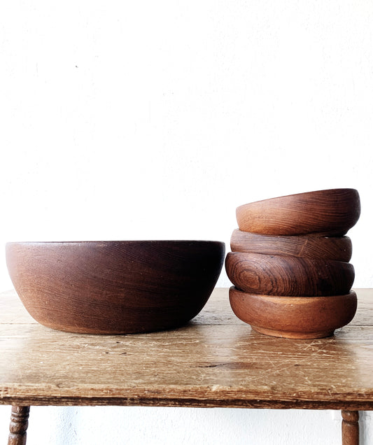 Mid Century Rustic Wood Salad Set