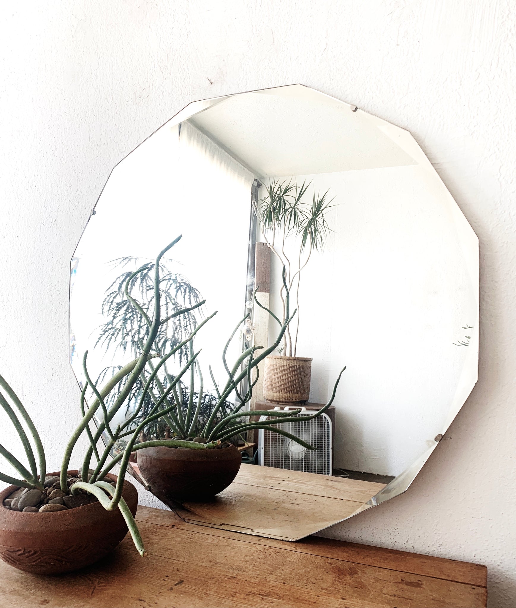 Large Antique Beveled Mirror with Hanger