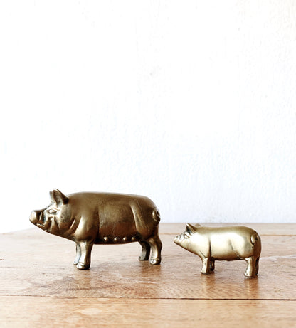 Vintage Aged Brass Pig Figurines