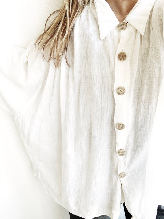 Vintage Oversized Cotton Gauze Blouse