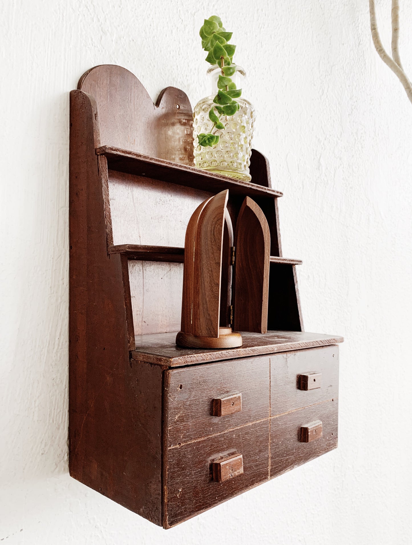 Antique Wood Shelf with Drawer
