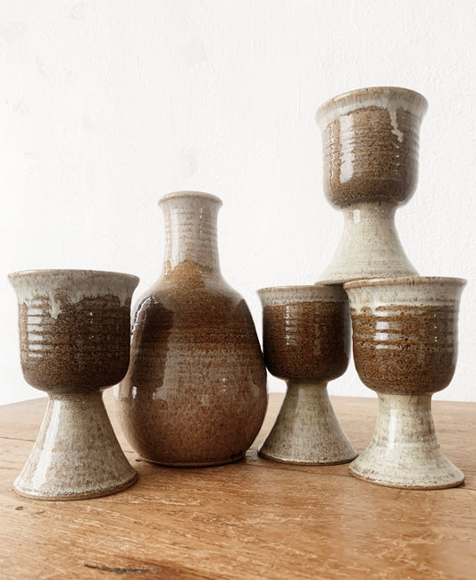 Vintage 5 Pce Stoneware Carafe and Goblets