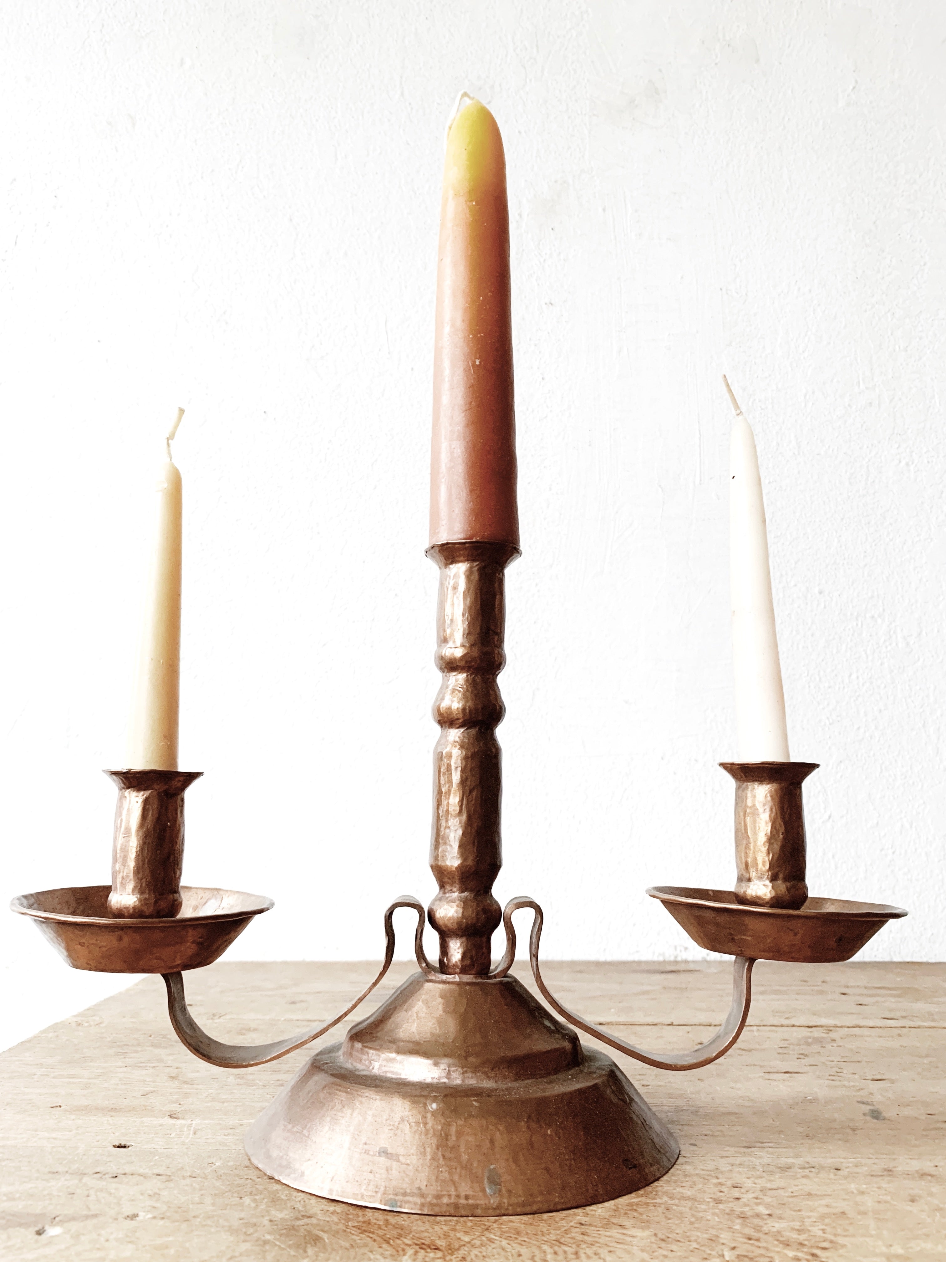 Vintage Hammered Coper Candelabra - Thumbnail 2