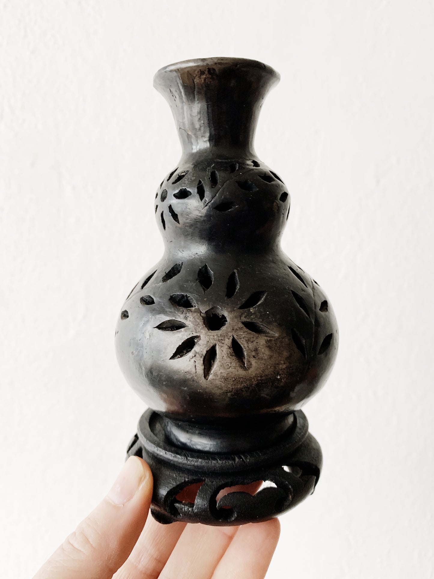 Intricately Carved Ebony with Stand
