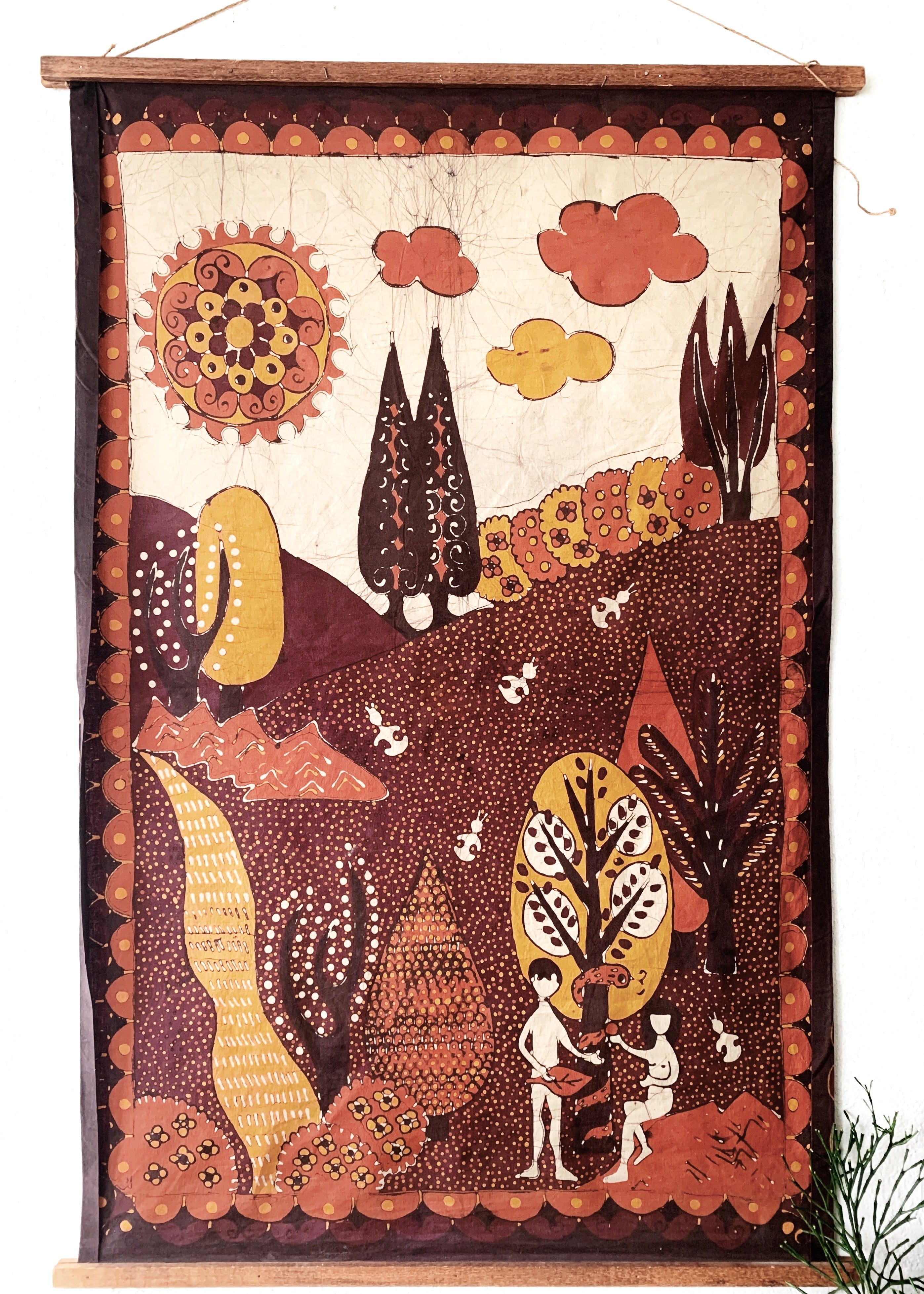 Large Vintage Cotton Batik Tapestry Hanging