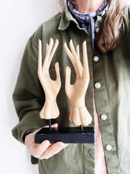 Double Carved Wood Hand Sculpture