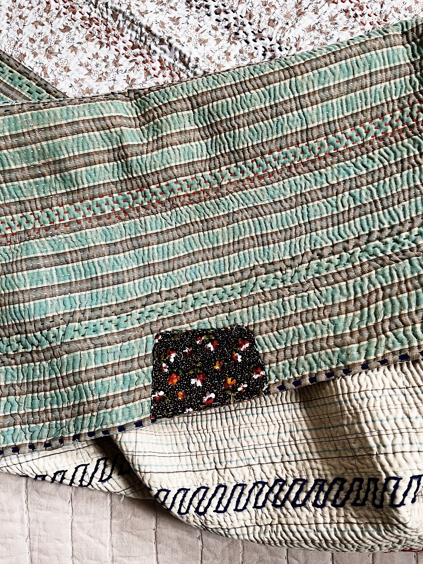 Handmade Cotton Kantha Quilt