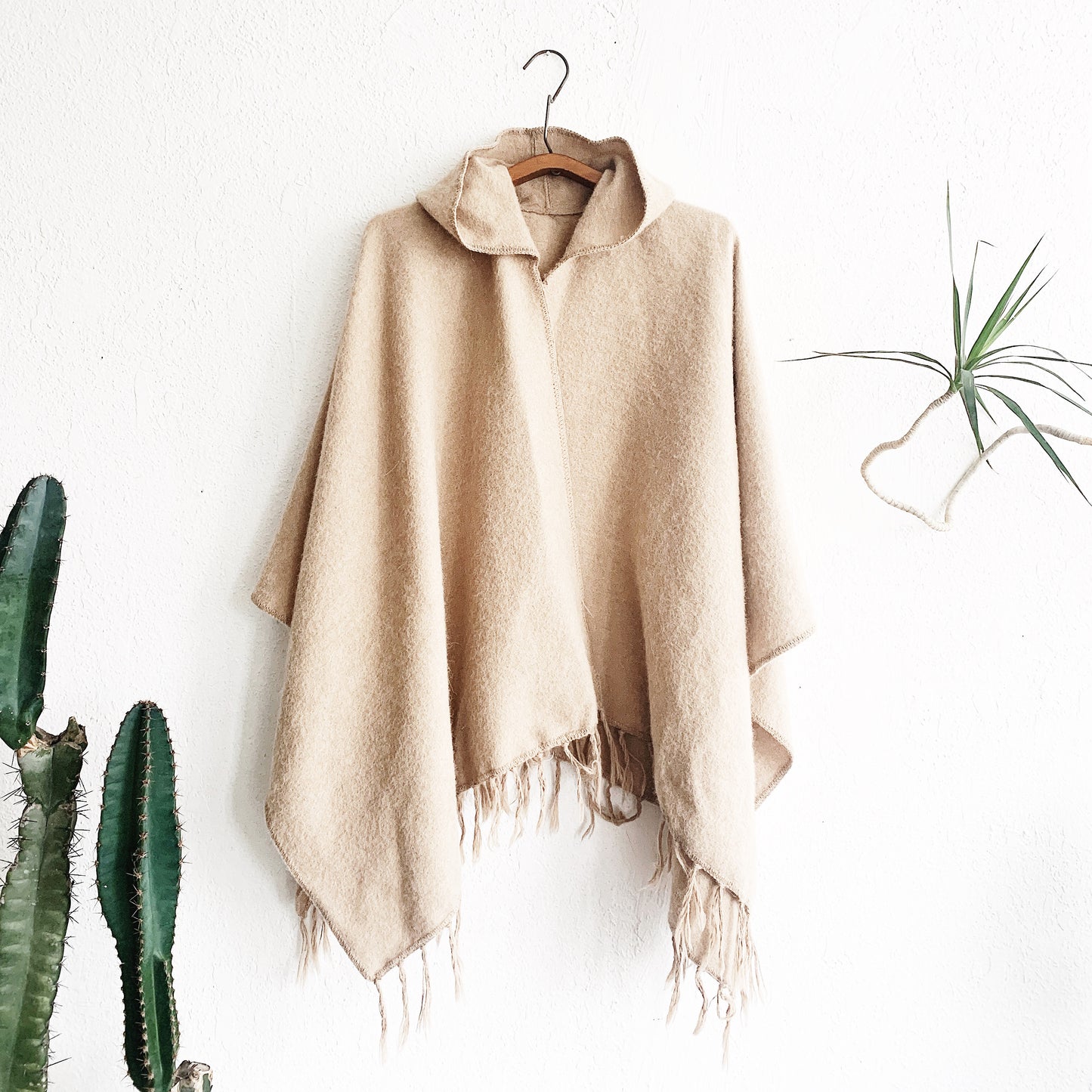 Vintage Hooded Alpaca Shawl / Open Poncho