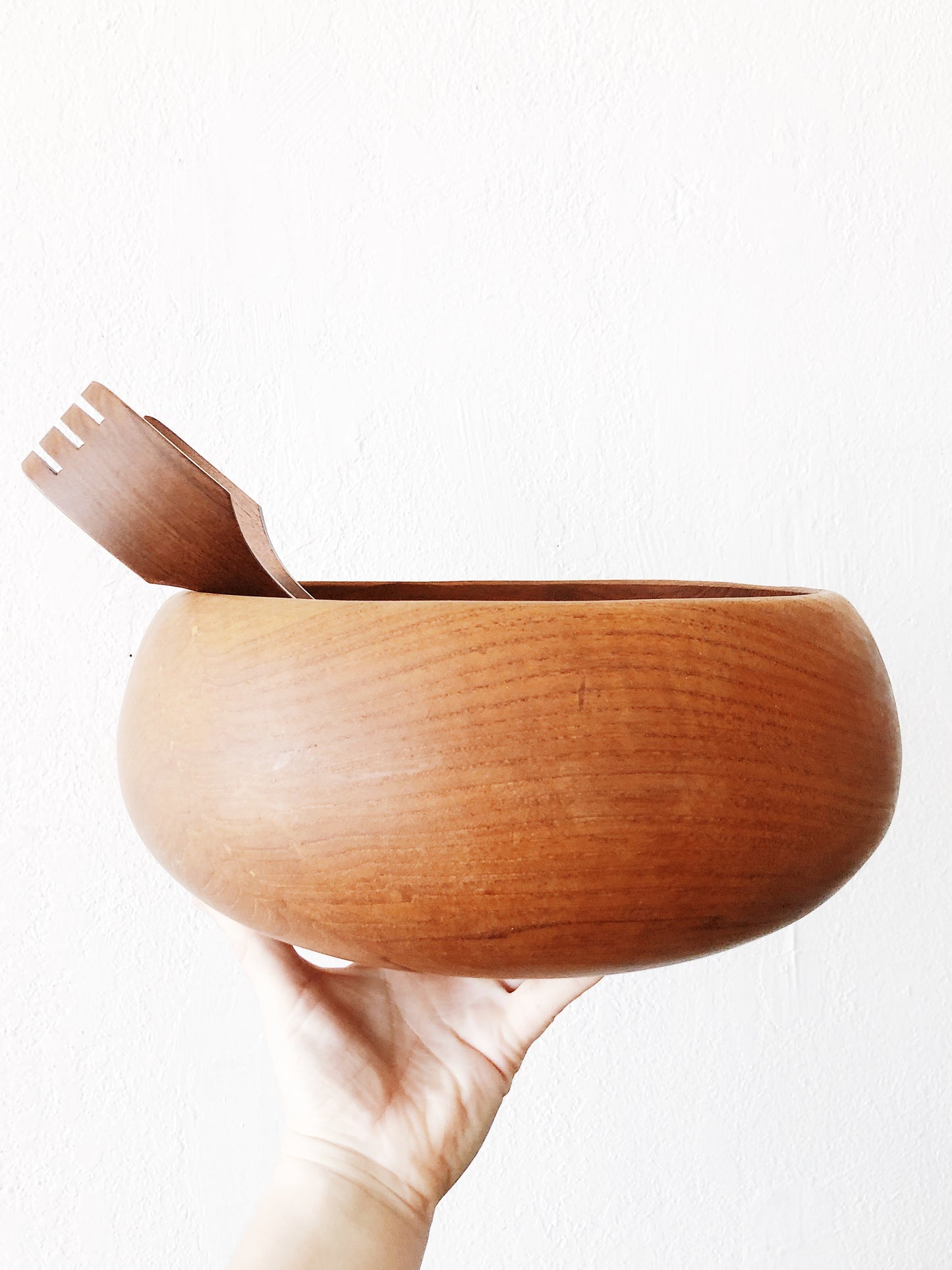 Large Vintage Teak Salad Bowl and Server Set