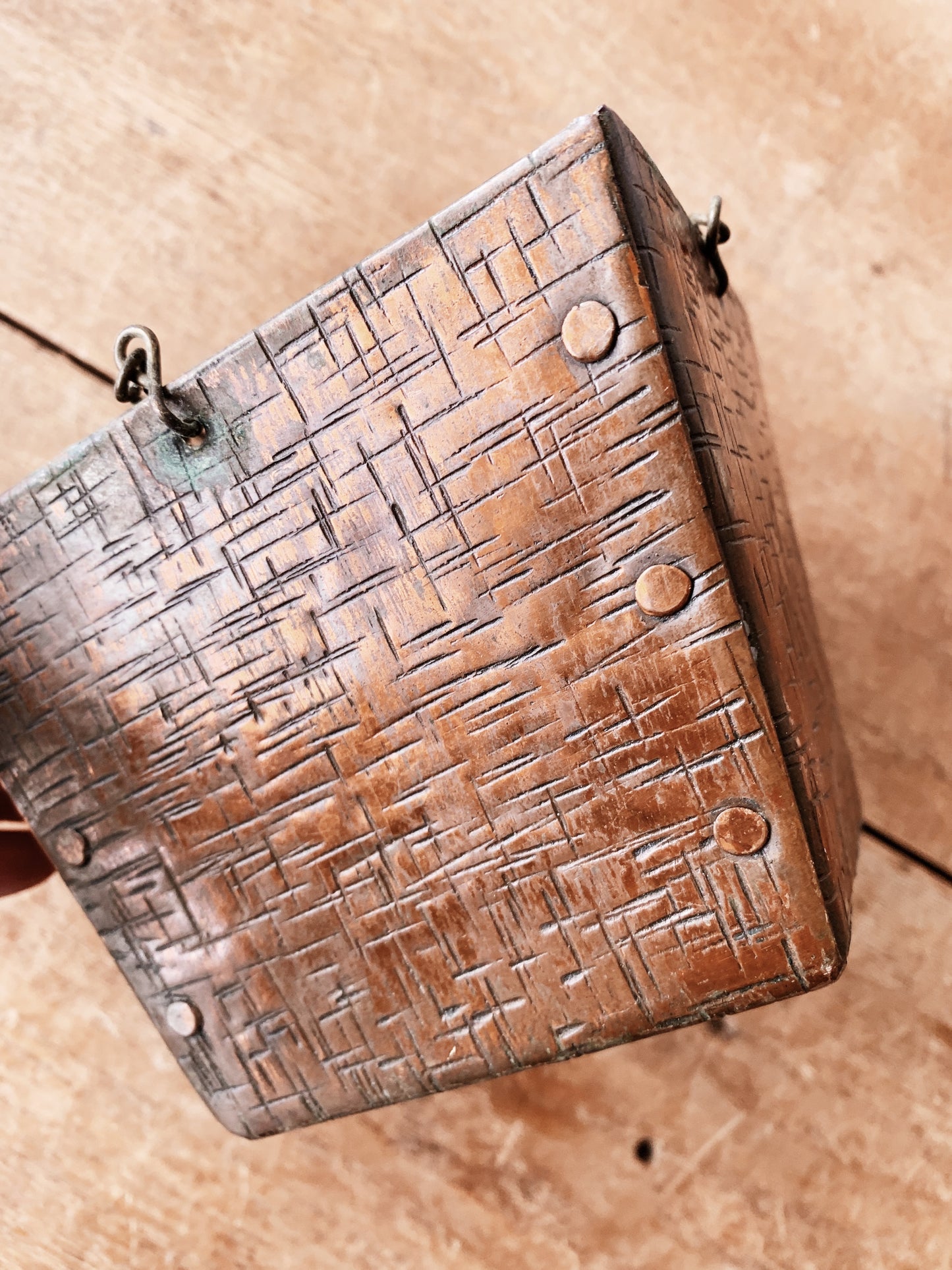 Vintage Etched Copper Hanging Pot