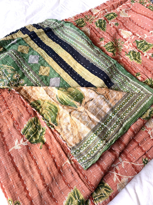 Vintage Reversible Cotton Kantha Quilt