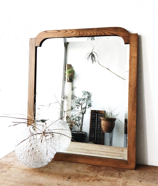 Antique Oak Beveled Mirror