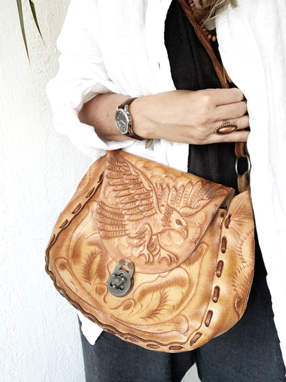 Vintage Tool Leather Eagle with Roses Purse